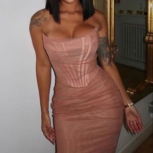 HOUSE OF CB - LEILA BLUSH MESH CORSET DRESS